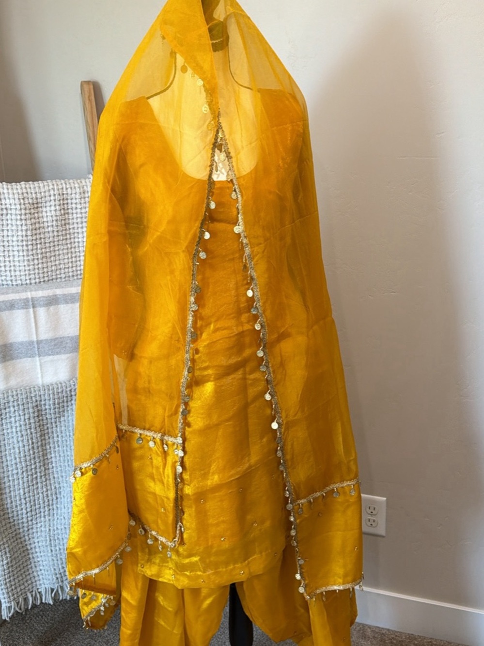 Mustard Yellow Traditional Tunic Set with Sheer Dupatta